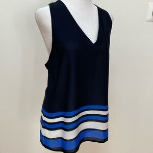 Banana Republic blouse in navy blue, blue and white stripes, size 12